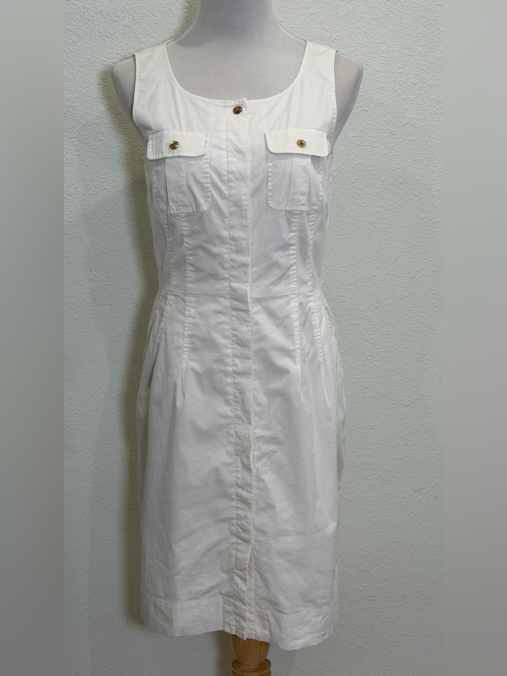 Lauren Ralph Lauren Sheath Utility Safari Dress 10 White Y2K Sleeveless Pockets